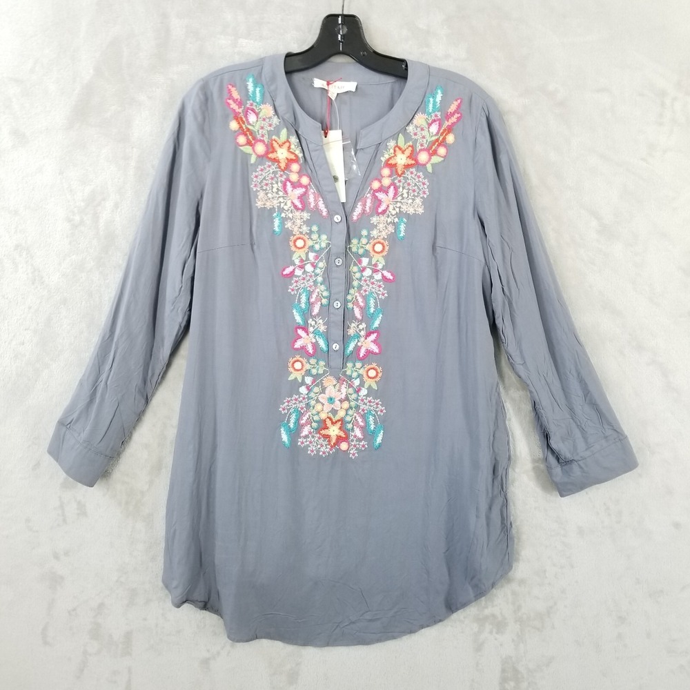 Solitaire Gray Tunic with Multicolor Floral Embroidery